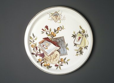  <em>Tray; Pomegranate Pattern (from Complete Tea Service)</em>, ca. 1880. Glazed earthenware with transfer printed decoration, height: 7/8 in. (2.2 cm). Brooklyn Museum, Gift of Paul F. Walter, 1993.209.94. Creative Commons-BY (Photo: Brooklyn Museum, 1993.209.94_transp533.jpg)