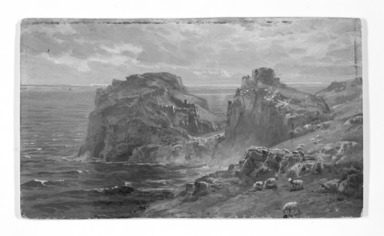 William Trost Richards (American, 1833-1905). <em>Tintagel Castle, Birthplace of King Arthur</em>, after 1891. Oil on laminated paperboard, 5 3/8 x 9 in. (13.7 x 22.9 cm). Brooklyn Museum, Gift of Edith Ballinger Price, 1993.212.1 (Photo: Brooklyn Museum, 1993.212.1_bw.jpg)