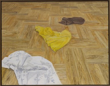 Sylvia Plimack Mangold (American, born 1938). <em>Floor with Laundry No. 3</em>, 1971. Acrylic and pencil on canvas, 44 x 56 in. (111.8 x 142.2cm). Brooklyn Museum, Gift of Ivan and Sharon Koota in memory of Miriam Miller, 1993.213. © artist or artist's estate (Photo: Brooklyn Museum, 1993.213_PS6.jpg)