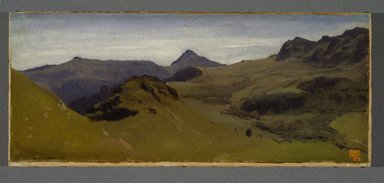 Auguste-François Bonheur (French, 1824-1884). <em>Landscape in Auvergne</em>, ca. 1850. Oil on paper mounted on canvas, 7 1/2 x 16 7/8 in. (19.1 x 42.9 cm). Brooklyn Museum, Healy Purchase Fund B, 1993.36 (Photo: Brooklyn Museum, 1993.36_SL1.jpg)
