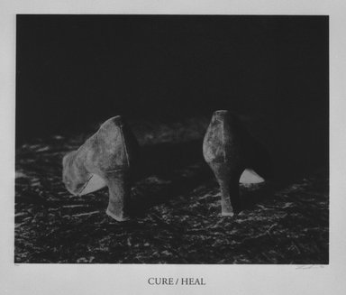 Lorna Simpson (American, born 1960). <em>Cure/Heal, 1 of 10 Prints from the Portfolio 10: Artist as Catalyst</em>, 1992. Color serigraph on Lenox 100 paper, Sheet: 26 x 26 in. (66 x 66 cm). Brooklyn Museum, Emily Winthrop Miles Fund, 1993.47.13. © artist or artist's estate (Photo: Brooklyn Museum, 1993.47.13_bw.jpg)