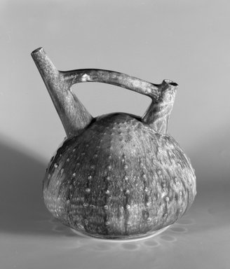 Christopher Dresser (English, 1834-1904). <em>Vessel</em>, ca. 1880. Glazed earthenware, 7 7/16 x 6 1/2 x 6 1/4 in.  (18.9 x 16.5 x 15.9 cm). Brooklyn Museum, Marie Bernice Bitzer Fund, 1993.7. Creative Commons-BY (Photo: Brooklyn Museum, 1993.7_bw.jpg)