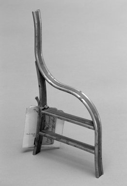 George Jacob Hunzinger (American, born Germany, 1835-1898). <em>Chair Patent Model</em>, patent submitted 7-5-1878; granted 1-1-1879. Wood, metal, 10 3/4 x 3/4 x 5 3/4 in. (27.3 x 1.9 x 14.6 cm). Brooklyn Museum, Marie Bernice Bitzer Fund, 1993.8. Creative Commons-BY (Photo: Brooklyn Museum, 1993.8_bw.jpg)