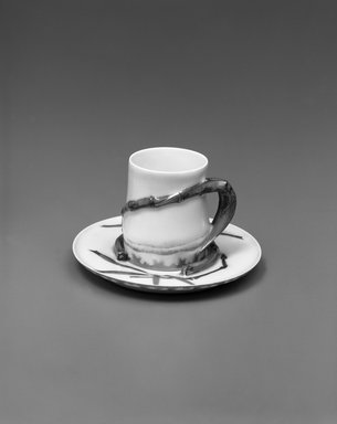 Theodore Russell Davis (American, 1840-1894). <em>Cup and Saucer</em>, Patented May 10, 1880. Porcelain, (a) Cup: 2 1/2 x 2 7/8 x 2 1/8 in. (6.4 x 7.3 x 5.4 cm). Brooklyn Museum, H. Randolph Lever Fund, 1994.106a-b. Creative Commons-BY (Photo: Brooklyn Museum, 1994.106a-b_bw.jpg)