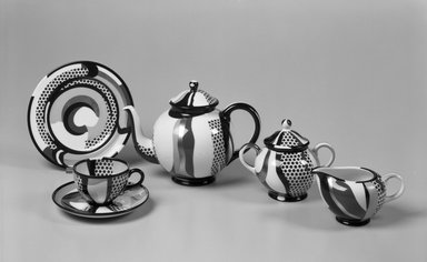Roy Lichtenstein (American, 1923-1997). <em>Cup and Saucer</em>, 1984. Porcelain, (a) Cup: 2 3/4 x 4 5/8 x 3 5/8 in. (7 x 11.7 x 9.2 cm). Brooklyn Museum, H. Randolph Lever Fund, 1994.107.5a-b. Creative Commons-BY (Photo: , 1994.107.1a-b-.5a-b_bw.jpg)