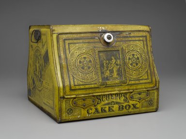 Sommers Brothers. <em>Cake Box</em>, Patented April 29, 1879. Printed metal and porcelain, 9 3/16 x 11 3/4 x 12 in. Brooklyn Museum, Gift of Paul F. Walter, 1994.119.1. Creative Commons-BY (Photo: Brooklyn Museum, 1994.119.1_PS6.jpg)
