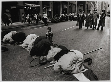 Michael Hanulak (American, 1937-2011). <em>Muslim Day Parade N.Y.C.</em>, 1992. Gelatin silver print, image: 9 1/8 x 12 1/2 in. (23.2 x 31.8 cm). Brooklyn Museum, Purchased with funds given by the Horace W. Goldsmith Foundation, Harry Kahn, and Mrs. Carl L. Selden, 1994.129.2. © artist or artist's estate (Photo: Brooklyn Museum, 1994.129.2_PS20.jpg)