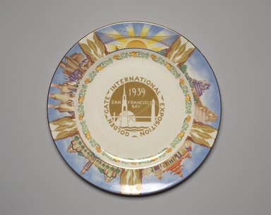 Homer Laughlin Company (ca. 1868–present). <em>Plate (Golden Gate International Exposition)</em>, ca. 1939. Earthenware, 3/4 x 10 1/8 x 10 1/8 in. (1.9 x 25.7 x 25.7 cm). Brooklyn Museum, Gift of Paul F. Walter, 1994.165.74. Creative Commons-BY (Photo: Brooklyn Museum, 1994.165.74.jpg)