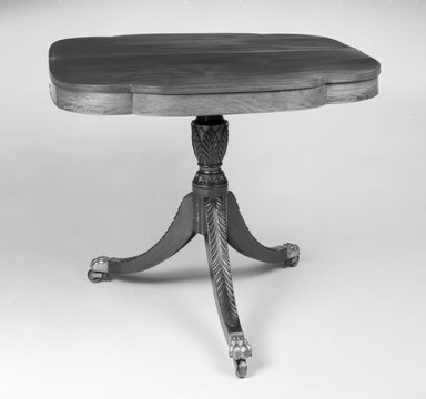 Duncan Phyfe (American, born Scotland, 1768-1854). <em>Card Table, One of Pair</em>, 1810-1815. Mahogany with brass casters and hinges, 29 x 36 1/2 x 17 7/8 in.  (73.7 x 92.7 x 45.4 cm). Brooklyn Museum, Gift of Eugene J. Keilin and Joanne Witty, 1994.204.2. Creative Commons-BY (Photo: Brooklyn Museum, 1994.204.2_bw.jpg)