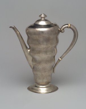 Reed & Barton (American, 1840-present). <em>Coffee Pot, Modernist Pattern, Part of a 4-Piece Set</em>, 1928-1929. Silver, ivory., 8 3/8 x 7 1/2 x 3 in. (21.3 x 19.1 x 7.6 cm). Brooklyn Museum, Gift of Daniel Morris and Denis Gallion, 1994.205.11. Creative Commons-BY (Photo: Brooklyn Museum, 1994.205.11.jpg)