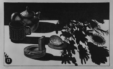 Louis Lozowick (American, born Russia, 1892-1973). <em>Red Teapot (Tea for One)</em>, 1973. Lithograph on cream wove paper, Sheet: 13 1/4 x 18 1/4 in. (33.7 x 46.4 cm). Brooklyn Museum, Gift of Lee Lozowick, 1994.216.6. © artist or artist's estate (Photo: Brooklyn Museum, 1994.216.6_bw.jpg)