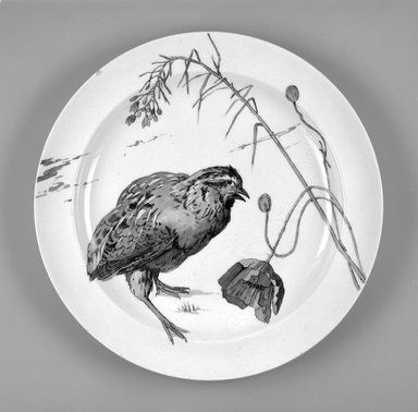 Leonce Goutard. <em>Plate</em>, 1872–1875. Glazed earthenware, height: 7/8 in. (2 cm). Brooklyn Museum, H. Randolph Lever Fund, 1994.57. Creative Commons-BY (Photo: Brooklyn Museum, 1994.57_bw.jpg)