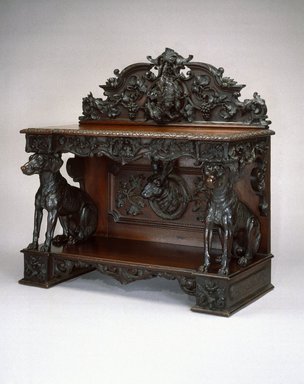 Alexander Roux (American, born France, 1813–1886 (active New York, 1836–1880)). <em>Sideboard</em>, ca. 1855. Black walnut, 49 x 49 x 24 in. (124.5 x 124.5 x 61.0 cm). Brooklyn Museum, Gift of Benno Bordiga, by exchange, 1995.15. Creative Commons-BY (Photo: Brooklyn Museum, 1995.15_SL1.jpg)