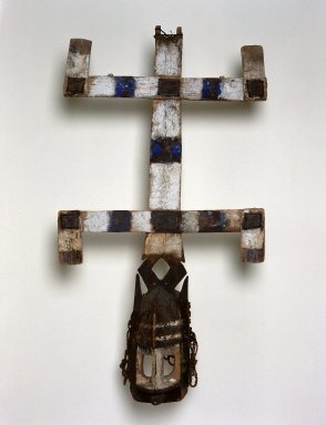 Dogon. <em>Mask (Kanaga)</em>, 20th century. Wood, leather, pigment, vegetable fiber, 42 1/2 x 23 1/4 x 9 in. (108 x 59.1 x 22.9 cm). Brooklyn Museum, Gift of Allen C. Davis, 1995.171.11a-c. Creative Commons-BY (Photo: Brooklyn Museum, 1995.171.11a-c_SL1.jpg)