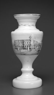 Unknown. <em>Vase (City Hall, New York)</em>, ca. 1840. Glass, 9 3/16 x 3 3/4 x 3 3/4 in. (23.3 x 9.5 x 9.5 cm). Brooklyn Museum, Gift of Wunsch Americana Foundation, Inc., 1995.195.1. Creative Commons-BY (Photo: Brooklyn Museum, 1995.195.1_bw.jpg)