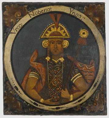 Unknown. <em>Urco, Ninth Inca, 1 of 14 Portraits of Inca Kings</em>, mid–18th century (probably). Oil on canvas, 23 7/16 x 21 9/16in. (59.5 x 54.8cm). Brooklyn Museum, Dick S. Ramsay Fund, Mary Smith Dorward Fund, Marie Bernice Bitzer Fund, Frank L. Babbott Fund, gift of The Roebling Society and the American Art Council, purchased with funds given by an anonymous donor, Maureen and Marshall Cogan, Karen B. Cohen, Georgia and Michael deHavenon, Harry Kahn, Alastair B. Martin, Ted and Connie Roosevelt, Frieda and Milton F. Rosenthal, Sol Schreiber in memory of Ann Schreiber, Joanne Witty and Eugene Keilin, Thomas L. Pulling, Roy J. Zuckerberg, Kitty and Herbert Glantz, Ellen and Leonard L. Milberg, Paul and Thérèse Bernbach, Emma and J. A. Lewis, Florence R. Kingdon, 1995.29.9 (Photo: Brooklyn Museum, 1995.29.9_PS6.jpg)