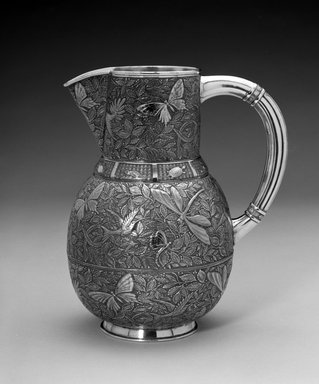 Meriden Silver Company, a division of International Silver Co. (American, founded 1898). <em>Pitcher</em>, ca. 1885. Silver-plate, 9 x 8 x 5 1/2 in. (22.9 x 20.3 x 14 cm). Brooklyn Museum, Bequest of Marie Bernice Bitzer, by exchange, 1995.54. Creative Commons-BY (Photo: Brooklyn Museum, 1995.54_bw.jpg)