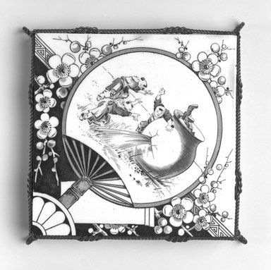 International Tile Company. <em>Tile in Metal Trivet Mount</em>, ca. 1882–1888. Earthenware, metal, 1 1/4 x 6 5/8 x 6 3/4 in.  (3.2 x 16.8 x 17.1 cm). Brooklyn Museum, Bequest of Marie Bernice Bitzer, by exchange, 1995.56 (Photo: Brooklyn Museum, 1995.56_bw.jpg)