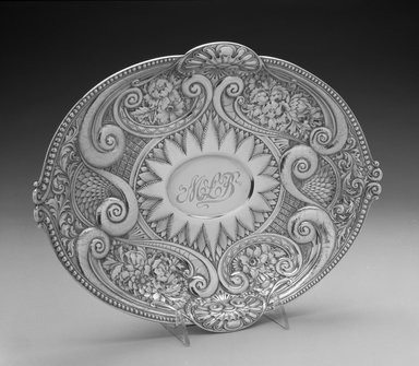 Gorham Manufacturing Company (1865–1961). <em>Bread Dish</em>, ca. 1889. Silver, 3 x 11 3/4 x 9 3/4 in.  (7.6 x 29.8 x 24.8 cm). Brooklyn Museum, Bequest of Marie Bernice Bitzer, by exchange, 1995.57. Creative Commons-BY (Photo: Brooklyn Museum, 1995.57_view1_bw.jpg)