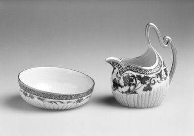 Ceramic Art Company. <em>Creamer from Creamer and Sugar Bowl</em>, ca. 1889–1896. Porcelain, 4 1/2 x 4 1/4 x 3 1/8 in.  (11.4 x 10.8 x 7.9 cm). Brooklyn Museum, Purchased with funds given by the friends of Emma Lewis in her honor, 1995.92.1. Creative Commons-BY (Photo: , 1995.92.1_1995.92.2_bw.jpg)