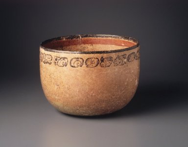 Maya. <em>Bowl with Glyphs Around Rim</em>, ca. 600-700. Ceramic, pigment, 5 1/4 x 8 x 8 in.  (13.3 x 20.3 x 20.3 cm). Brooklyn Museum, Bequest of Mrs. Carl L. Selden, 1996.116.17. Creative Commons-BY (Photo: Brooklyn Museum, 1996.116.17_transpc005.jpg)