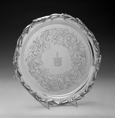 John C. Moore. <em>Waiter or Tray</em>, ca. 1848–1852. Silver, 1 1/8 x 12 x 12in. (2.9 x 30.5 x 30.5cm). Brooklyn Museum, H. Randolph Lever Fund, 1996.132. Creative Commons-BY (Photo: Brooklyn Museum, 1996.132_bw.jpg)