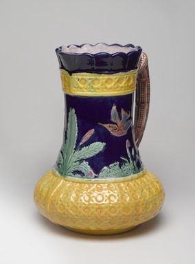 Eureka Pottery. <em>Pitcher</em>, ca. 1886. Earthenware, 9 x 6 1/2 x 6 1/2 in. (22.9 x 16.5 x 16.5 cm). Brooklyn Museum, Gift of Emma and Jay Lewis, 1996.138.3. Creative Commons-BY (Photo: , 1996.138.3_threequarter_PS9.jpg)