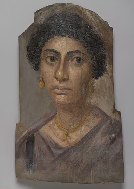  <em>Woman with Earrings</em>, 100-105 C.E. Encaustic on wood, 15 1/4 x 9 1/8 x 1/16 in. (38.8 x 23.2 x 0.2 cm). Brooklyn Museum, Bequest of Mrs. Carl L. Selden, 1996.146.9 (Photo: , 1996.146.9_PS9.jpg)