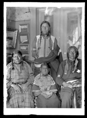 Daniel Berry Austin (American, born 1863, active 1899–1909). <em>Sioux (Dakotas) in Brooklyn, "Strikes Plenty" (Family)</em>, 1900. Gelatin silver glass dry plate negative Brooklyn Museum, Brooklyn Museum/Brooklyn Public Library, Brooklyn Collection, 1996.164.1-856 (Photo: , 1996.164.1-856_glass_bw_SL4.jpg)