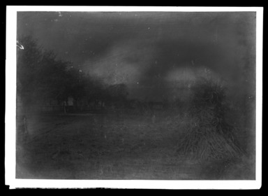 Daniel Berry Austin (American, born 1863, active 1899–1909). <em>Corn Stacks, South of Flatlands Avenue on Flatbush Avenue, Flatlands, Brooklyn, Looking North</em>, ca. 1899–1909. Gelatin silver glass dry plate negative Brooklyn Museum, Brooklyn Museum/Brooklyn Public Library, Brooklyn Collection, 1996.164.1-957 (Photo: , 1996.164.1-957_glass_bw_SL4.jpg)