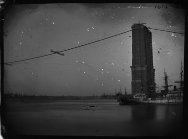 George Bradford Brainerd (American, 1845–1887). <em>Construction of Brooklyn Bridge</em>, ca. 1872–1887. Glass plate negative, 3 1/4 x 4 1/4 in. (8.3 x 10.8 cm). Brooklyn Museum, Brooklyn Museum/Brooklyn Public Library, Brooklyn Collection, 1996.164.2-1614 (Photo: Brooklyn Museum, 1996.164.2-1614_SL6.jpg)