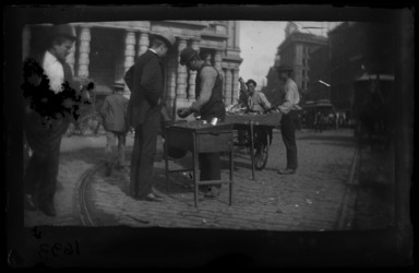 George Bradford Brainerd (American, 1845–1887). <em>Chestnut Stand, Street of New York</em>, ca. 1872–1887. Collodion silver glass wet plate negative, 2 1/8 × 3 1/4 in. (5.4 × 8.3 cm). Brooklyn Museum, Brooklyn Museum/Brooklyn Public Library, Brooklyn Collection, 1996.164.2-1633 (Photo: Brooklyn Museum, 1996.164.2-1633_SL5.jpg)