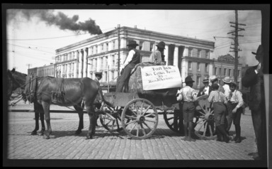 Raoul Froger-Doudement (American, born France, active 1890s–1900s). <em>Men with Wagon Load of Bale of Cotton</em>, ca. 1900. Glass plate negative Brooklyn Museum, Brooklyn Museum/Brooklyn Public Library, Brooklyn Collection, 1996.164.3-16 (Photo: , 1996.164.3-16_bw_SL4.jpg)