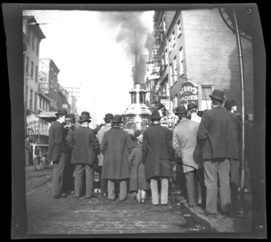 Raoul Froger-Doudement (American, born France, active 1890s–1900s). <em>Firefighting Scene</em>, 1898. Glass plate negative Brooklyn Museum, Brooklyn Museum/Brooklyn Public Library, Brooklyn Collection, 1996.164.3-32 (Photo: , 1996.164.3-32_bw_SL4.jpg)