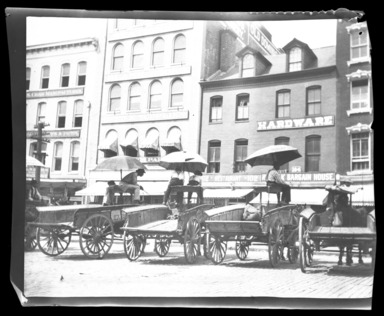 Raoul Froger-Doudement (American, born France, active 1890s-1900s). <em>Horses and Wagons, Atlantic City, New Jersey</em>, 1898. Glass plate negative Brooklyn Museum, Brooklyn Museum/Brooklyn Public Library, Brooklyn Collection, 1996.164.3-51 (Photo: , 1996.164.3-51_bw_SL4.jpg)