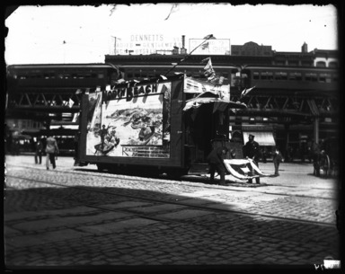 Edgar S. Thomson (American, active 1890s-1900s). <em>Trolley Car Advertising</em>, 1893. Gelatin silver glass dry plate negative Brooklyn Museum, Brooklyn Museum/Brooklyn Public Library, Brooklyn Collection, 1996.164.7-89 (Photo: , 1996.164.7-89_glass_bw_SL4.jpg)