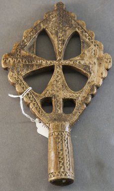 Amhara. <em>Processional Cross (qäqwami mäsqäl)</em>, 19th or 20th century. Wood, 9 5/8 x 5 1/2 x 1 1/4 in. (24.4 x 13.9 x 3.2 cm). Brooklyn Museum, Gift of Joseph and Margaret Knopfelmacher, 1996.170.11. Creative Commons-BY (Photo: Brooklyn Museum, 1996.170.11_front_PS10.jpg)