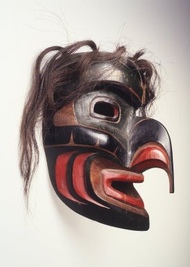 John H. Livingston. <em>Wild Man Mask</em>, 1970. Cedar wood, pigment, hair, 11 5/8 x 7 1/2 x 8 1/8 in. (29.5 x 19.1 x 20.6 cm). Brooklyn Museum, Gift of Fred Nihda, 1996.203. Creative Commons-BY (Photo: Brooklyn Museum, 1996.203_transp3546.jpg)