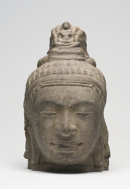  <em>Head of a Male Deity</em>, 540-600 C.E. Gray sandstone, 10 x 5 3/4 x 6 1/2 in. Brooklyn Museum, Gift of Georgia and Michael de Havenon, 1996.210.3. Creative Commons-BY (Photo: Brooklyn Museum, 1996.210.3_overall_PS11.jpg)
