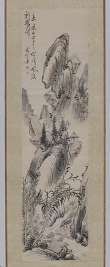 Fujimoto Tesseki (Japanese, 1817-1863). <em>Landscape</em>, 19th century. Hanging scroll, ink and light color on paper, 67 1/2 x 17 11/16in. (171.5 x 44.9cm). Brooklyn Museum, Gift of Dr. and Mrs. Kurt A. Gitter in honor of Amy G. Poster, 1996.213 (Photo: Brooklyn Museum, 1996.213_PS11.jpg)