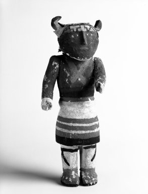 Pueblo (unidentified). <em>Kachina Doll</em>, early 20th century. Wood, pigment, hide, 9 3/4 x 3 3/4 x 3 in.  (24.8 x 9.5 x 7.6 cm). Brooklyn Museum, Anonymous gift, 1996.22.9. Creative Commons-BY (Photo: Brooklyn Museum, 1996.22.9_bw.jpg)