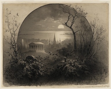 Rudolph Cronau (American, born Germany, 1855–1939). <em>View from Greenwood Cemetery, Brooklyn</em>, 1881. Watercolor and black ink on cream, moderately thick, smooth textured wove paper mounted to pulpboard, 7 13/16 x 9 3/4 in. (19.8 x 24.8 cm). Brooklyn Museum, Gift of Gerold Wunderlich, 1996.221 (Photo: Brooklyn Museum, 1996.221_PS22.jpg)