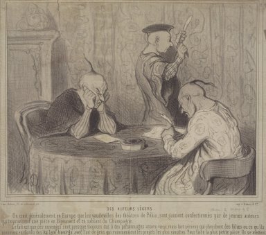 Honoré Daumier (French, 1808-1879). <em>Authors of a Lighter Kind (Des Auteurs Légers)</em>, March 2, 1845. Lithograph on newsprint, Sheet: 8 7/8 x 10 1/16 in. (22.5 x 25.5 cm). Brooklyn Museum, Gift of Shelley and David Garfinkel, 1996.225.1 (Photo: Brooklyn Museum, 1996.225.1.jpg)