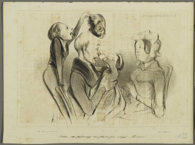 Honoré Daumier (French, 1808-1879). <em>"Laissez, mes petits anges, vous finiriez par ennuyer Monsieur,"</em> May 27, 1838. Lithograph on newsprint, 10 1/4 x 13 3/4 in. (26 x 35 cm). Brooklyn Museum, Gift of Shelley and David Garfinkel, 1996.225.102 (Photo: Brooklyn Museum, 1996.225.102_PS2.jpg)