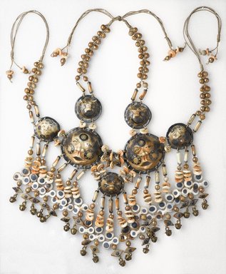 Norman Mizuno (American, born 1948). <em>Necklace</em>, ca. 1990. Glazed earthenware, metal, textile, 13 1/2 x 9 x 3/4 in. (34.3 x 22.9 x 1.9 cm). Brooklyn Museum, Gift of the artist and Alan J. Davidson, 1996.31. Creative Commons-BY (Photo: Brooklyn Museum, 1996.31_PS9.jpg)