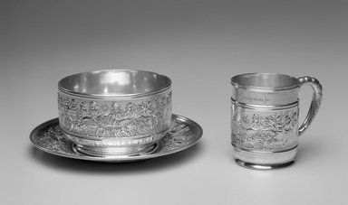 Tiffany & Company (American, founded 1853). <em>Mug</em>, ca. 1905. Silver, 3 1/2 x 4 1/4 x 2 7/8 in. (8.9 x 10.7 x 7.3 cm). Brooklyn Museum, Gift of Mrs. John H. Livingston, 1996.37.4. Creative Commons-BY (Photo: , 1996.37.4_1996.37.5_1996.37.6_bw.jpg)