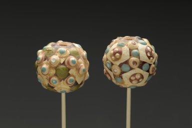  <em>Bead</em>, 5th-4th century B.C.E. Earthenware with polychrome decoration, 1 x 1in. (2.5 x 2.5cm). Brooklyn Museum, Gift of Giselle Croes, 1996.70.2. Creative Commons-BY (Photo: , 1996.70.1_1996.70.2_PS2.jpg)