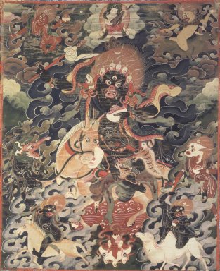  <em>Magzor Gyalmo</em>, 18th–19th century. Ink, color, gold, silver on cotton, 12 1/4 x 9 7/8 in. Brooklyn Museum, Gift of John  A. Hyman, 1996.72 (Photo: Image courtesy of the Shelley and Donald Rubin Foundation, George Roos,er, 1996.72_transp5660.jpg)