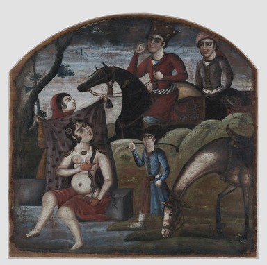  <em>Khusraw Discovers Shirin Bathing, From Pictorial Cycle of Eight Poetic Subjects</em>, mid 18th century. Oil on canvas, 36 x 35 in. (91.4 x 88.9 cm). Brooklyn Museum, Bequest of Irma B. Wilkinson in memory of her husband, Charles K. Wilkinson, 1997.108.7 (Photo: Brooklyn Museum, 1997.108.7_unframed_PS11.jpg)
