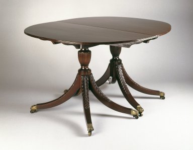 Attributed to Duncan Phyfe (American, born Scotland, 1768-1854). <em>Dining Table</em>, ca. 1805. Mahogany; beech, 29 1/2 x 48 x 78 in.  (74.9 x 121.9 x 198.1 cm). Brooklyn Museum, Matthew Scott Sloan Collection, Gift of Lidie Lane Sloan McBurney, 1997.150.15a-c. Creative Commons-BY (Photo: Brooklyn Museum, 1997.150.15a-c_IMLS_SL2.jpg)